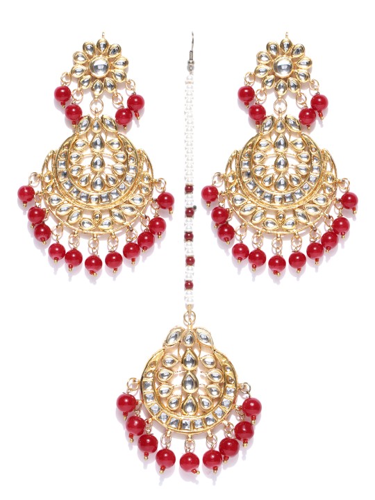 Red Gold-Plated Handcrafted Stone-Studded Jewellery Set