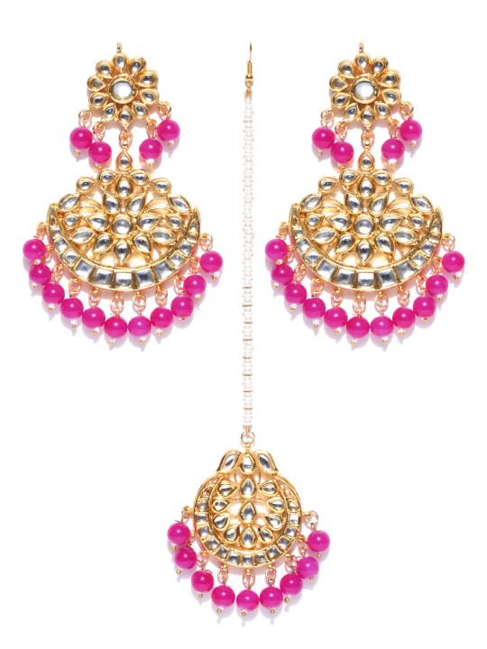 Pink Gold-Plated Handcrafted Stone-Studded Jewellery Set