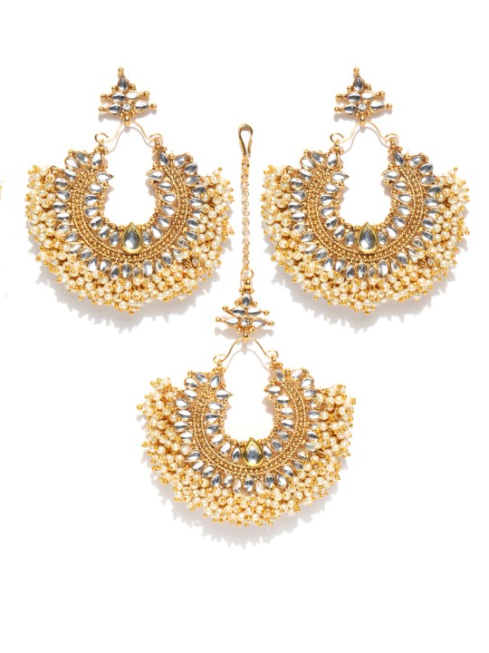 White Gold-Plated Handcrafted Stone-Studded Jewellery Set