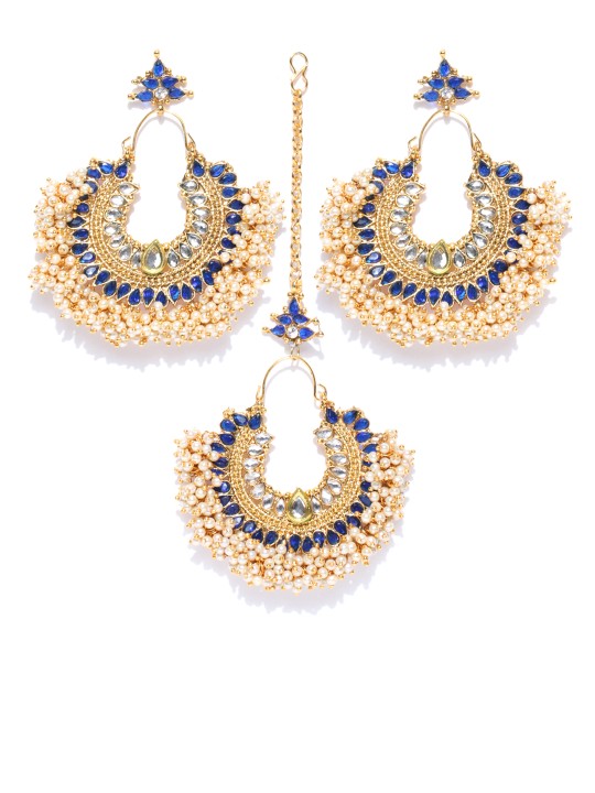 Blue Gold-Plated Handcrafted Stone-Studded Jewellery Set