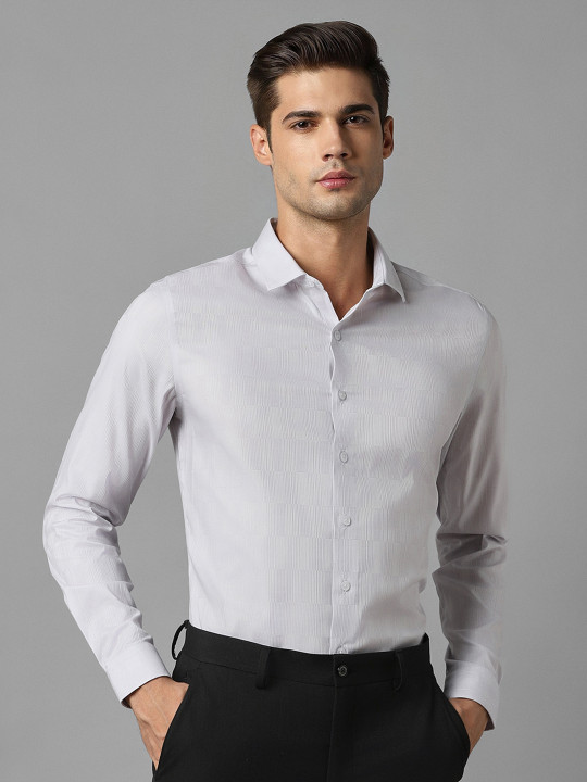 Louis Philippe Self Design Slim Fit Opaque Cotton Formal Shirt