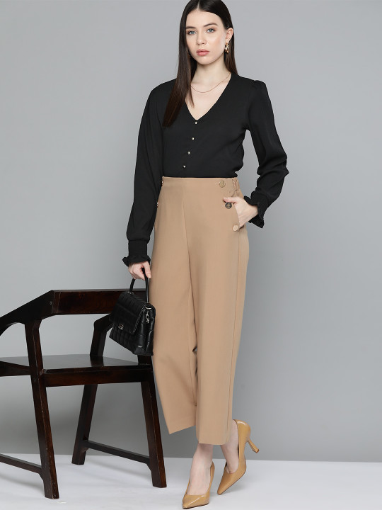 Chemistry Puff Sleeve Smocked Crepe Shirt Style Top