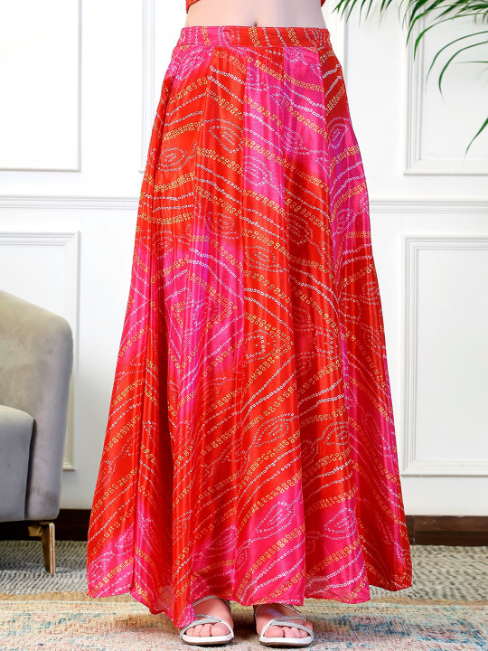 NEUDIS Tie and Dye Printed Flared Maxi Lehenga Skirt