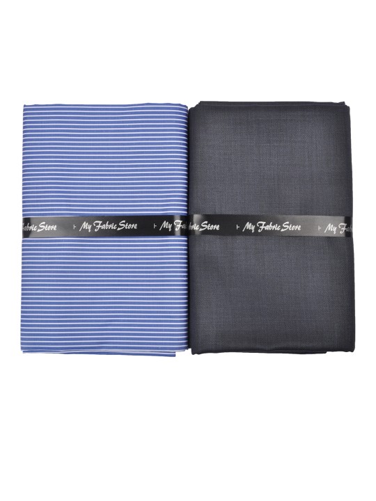 Men Blue & Grey Shirt & Trouser Clothing Fabric Set