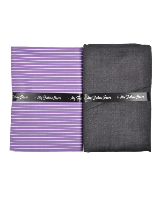 Men Purple & Grey Shirt & Trouser Clothing Fabric Set