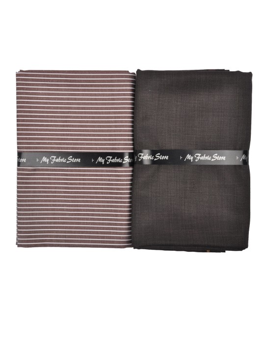 Men Brown & Grey Shirt & Trouser Clothing Fabric Set