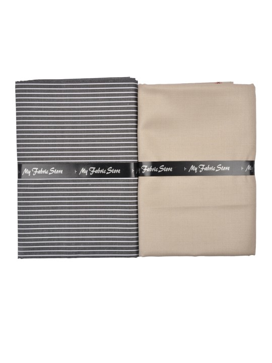 Men Grey & Beige Shirt & Trouser Clothing Fabric Set
