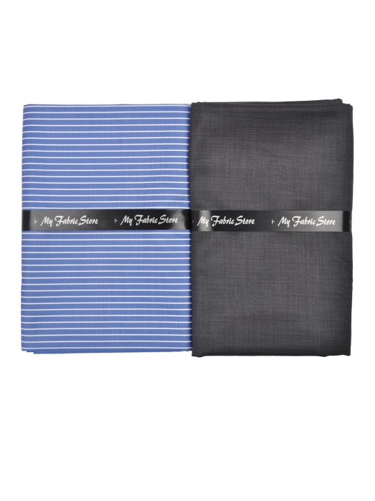 Men Blue & Grey Shirt & Trouser Clothing Fabric Set