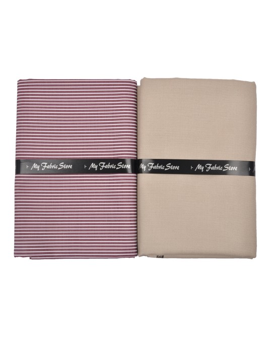 Men Maroon & Beige Shirt & Trouser Clothing Fabric Set