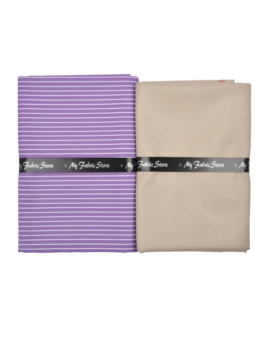 Men Purple & Beige Shirt & Trouser Clothing Fabric Set