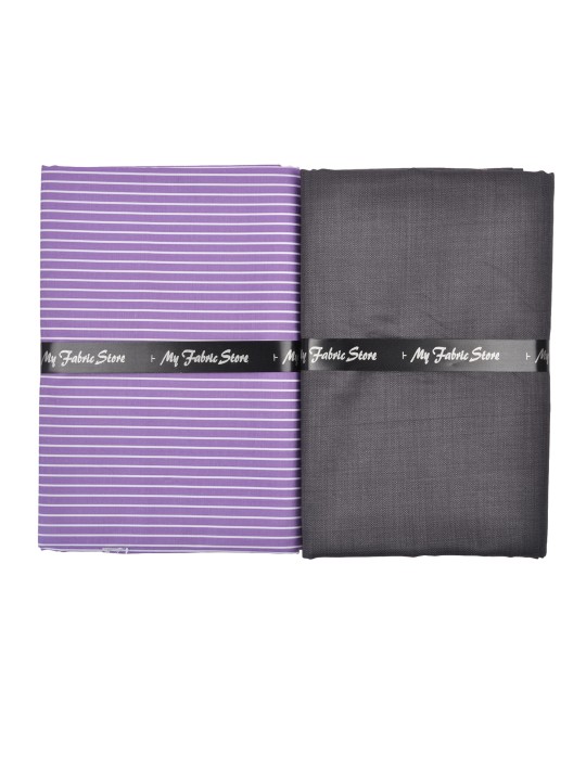 Men Purple & Grey Shirt & Trouser Clothing Fabric Set