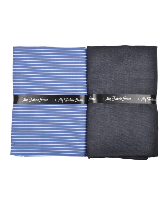 Men Blue & Grey Shirt & Trouser Clothing Fabric Set