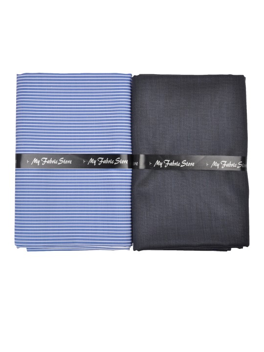 Men Blue & Grey Shirt & Trouser Clothing Fabric Set