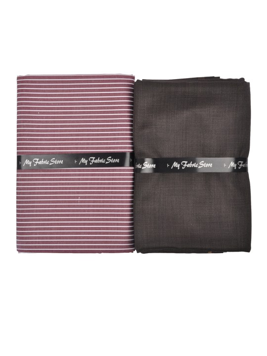 Men Maroon & Grey Shirt & Trouser Clothing Fabric Set