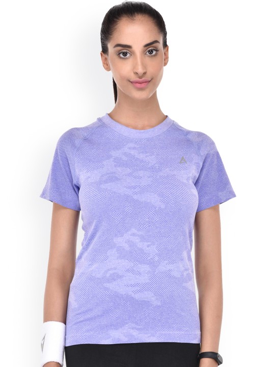 Women Blue Self Design Round Neck T-shirt S