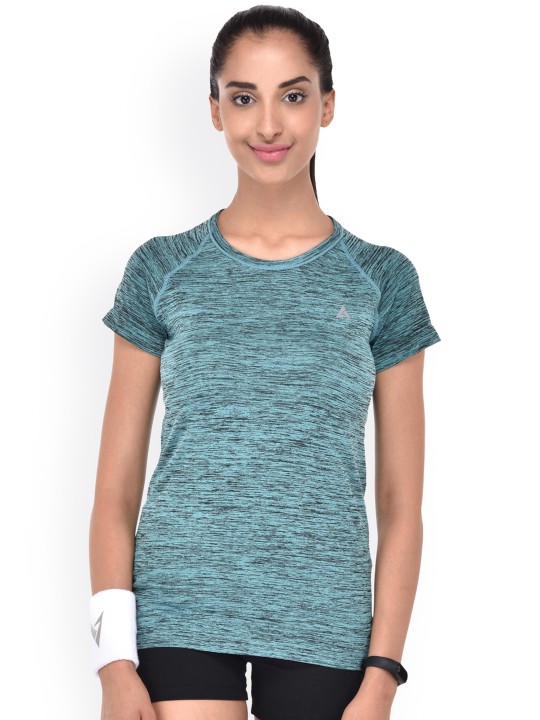 Women Blue Self Design Round Neck T-shirt S