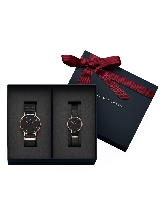 Unisex Black & Rose Gold-Toned Watch Gift Set DW00500107