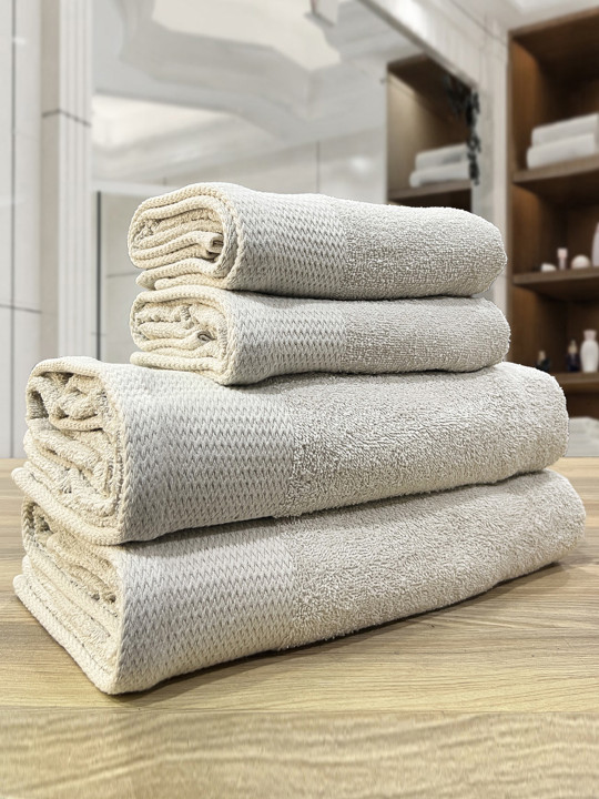 LABHAM Cream-Coloured 4 Pieces 450 GSM Soft Pure Cotton Towels