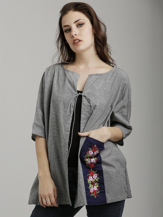 Grey Solid Open Front Shrug