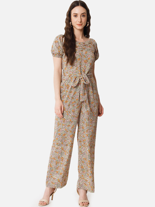 ALL WAYS YOU Floral Printed Sweetheart Neck Waist Tie-Ups Basic Jumpsuit