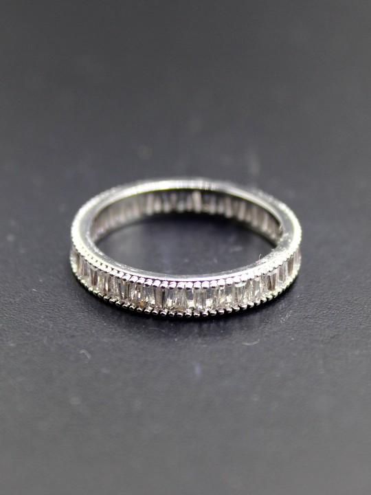 Silver-Toned & White Gold-Plated CZ Stone-Studded Ring