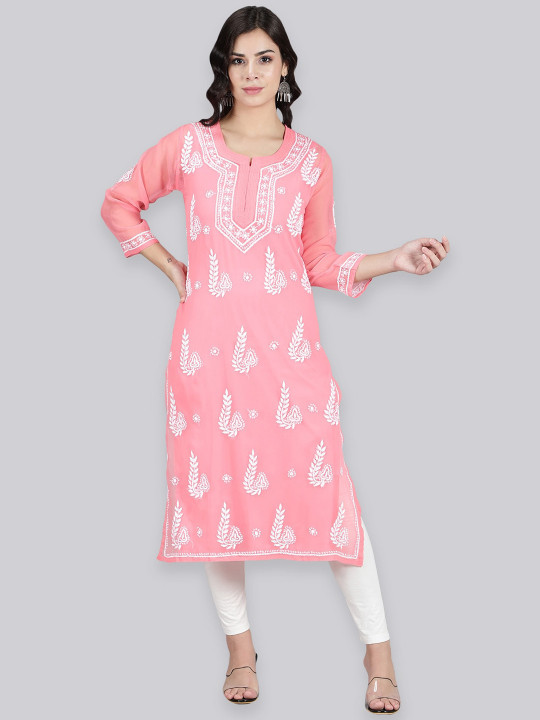 Seva Chikan Ethnic Motifs Embroidered Chikankari Kurta With Slip