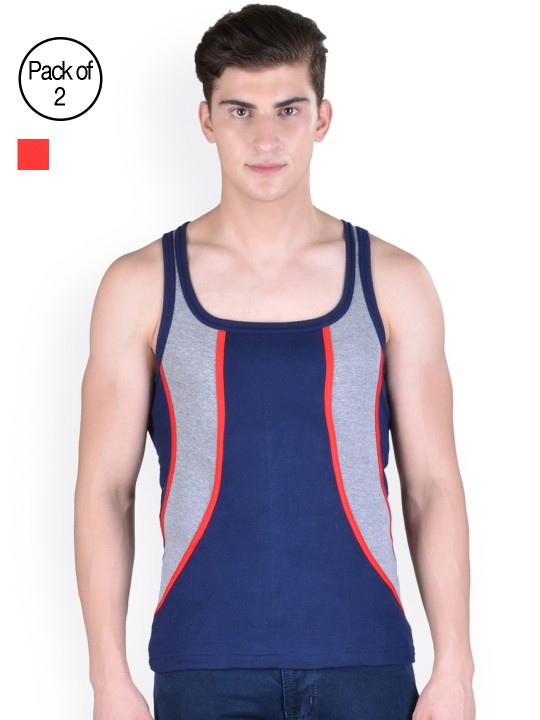 Men Pack Of 2 Knitted Innerwear Vests MFCF-014-R1-NVY-RED L