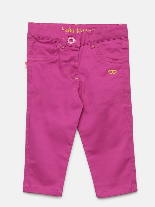 Girls Pink Solid Trousers 3-6M