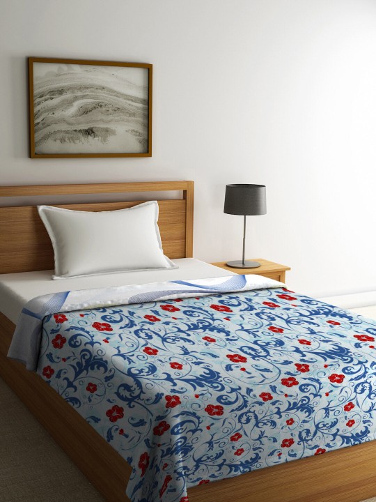 White & Blue Floral Mild Winter 120 GSM Single Bed Comforter