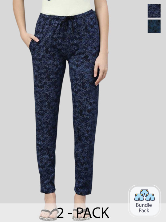 Kryptic Women Pack Of 2 Floral Printed Cotton Lounge Pants