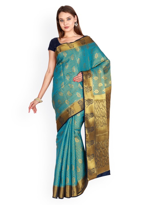 Blue Art Silk Woven Design Kanjeevaram Saree