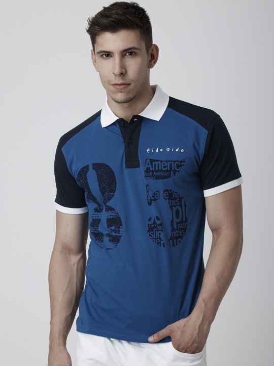Men Blue Printed Polo Collar T-shirt S