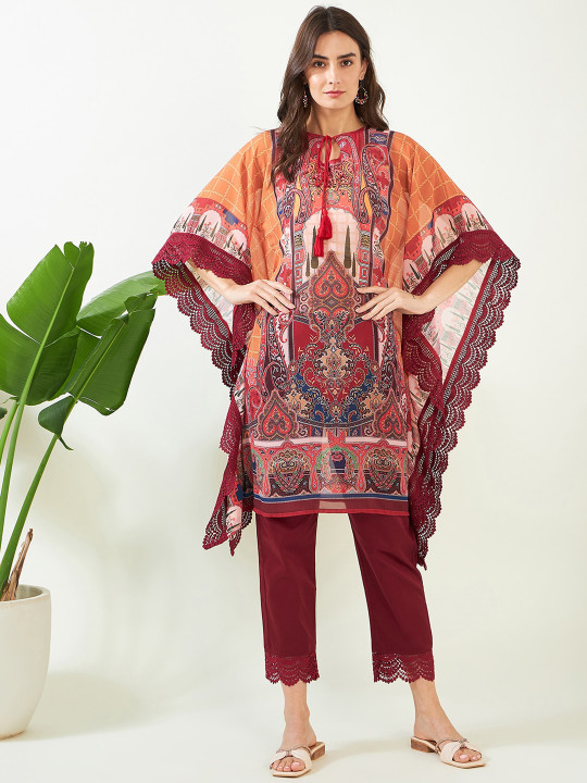 The Kaftan Company Ethnic Motifs Printed Keyhole Neck Flared Sleeves Kaftan Kurta