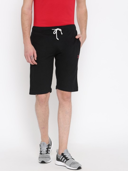 Men Black Solid Regular Fit Sports Shorts 28
