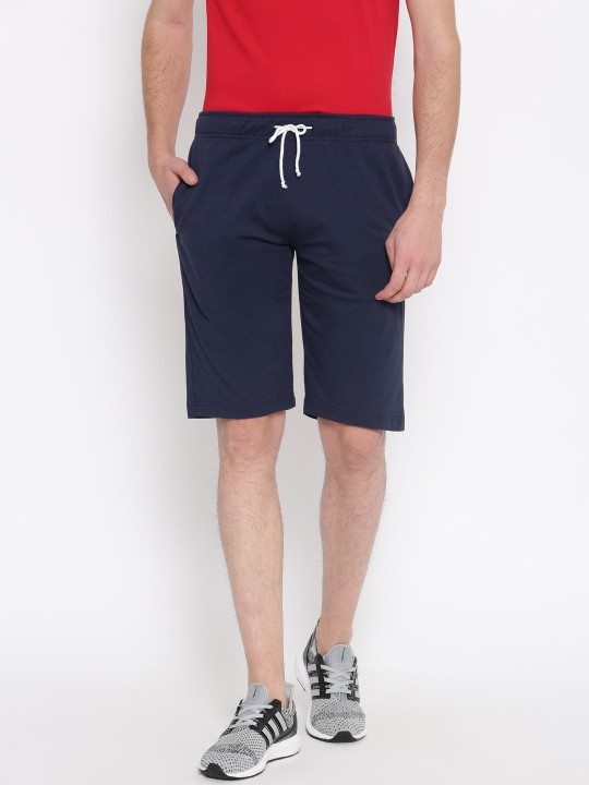 Men Navy Blue Solid Regular Fit Sports Shorts 36