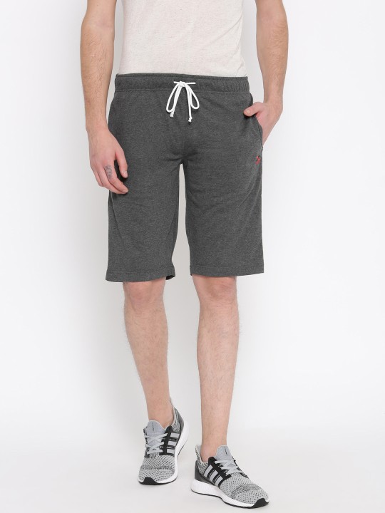 Men Charcoal Grey Solid Regular Fit Sports Shorts 28