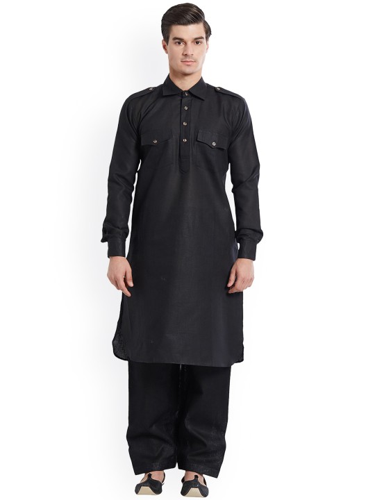 Men Black Solid Kurta with Salwar XS