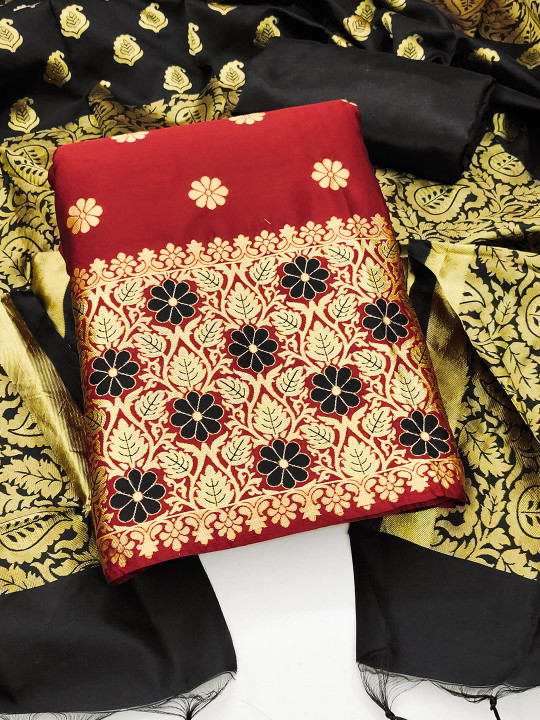 SHADOW & SAINING Floral Woven Design Zari Jacquard Unstitched Dress Material