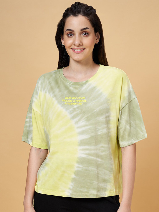 Ajile by Pantaloons Tie & Dye Printed Drop-Shoulder Sleeves Cotton Relaxed Fit T-shirt