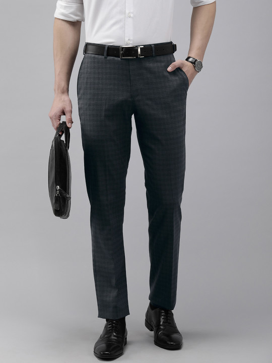 Park Avenue Men Checked Smart Fit Mid-Rise Formal Trousers