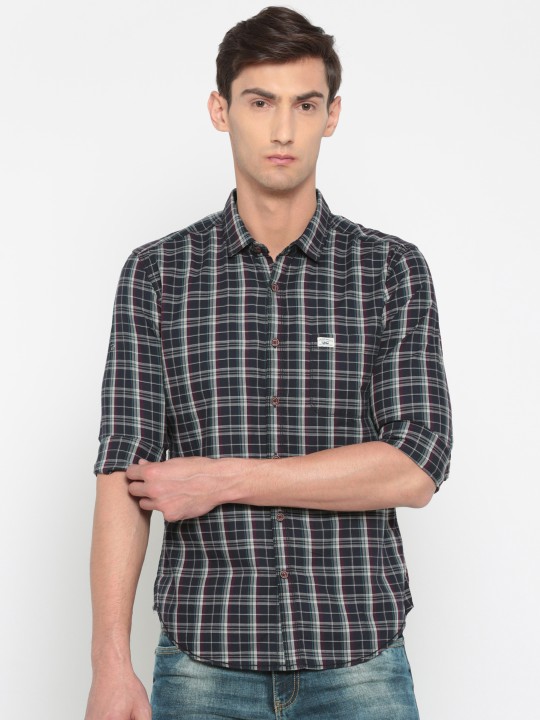 Men Black Slim Fit Checked Casual Shirt 38