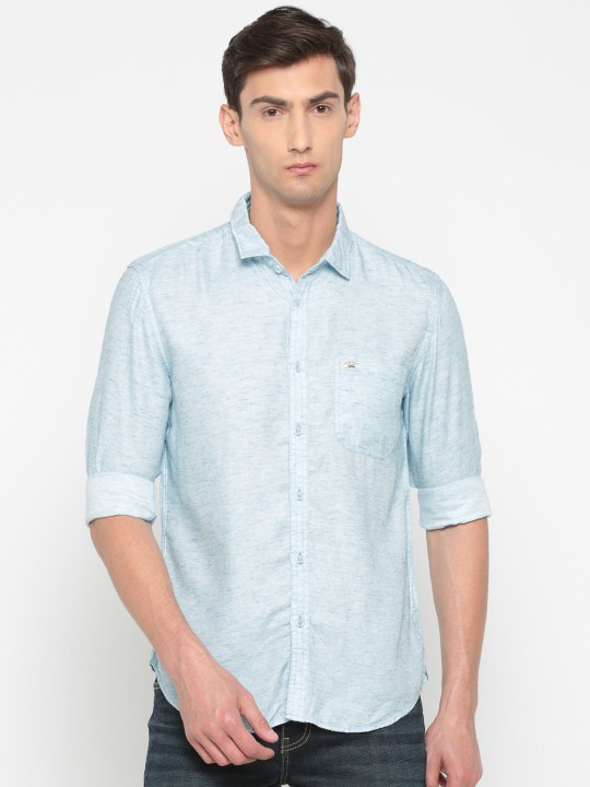 Men Blue Slim Fit Solid Casual Shirt 38