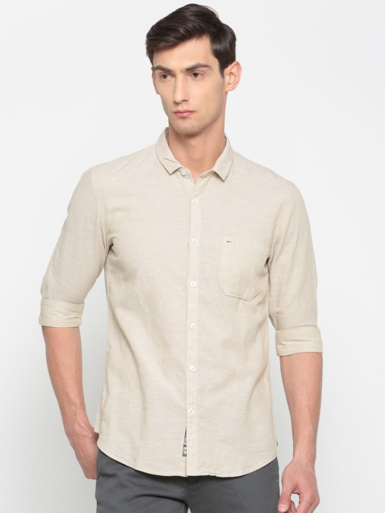 Men Beige Slim Fit Solid Casual Shirt 38