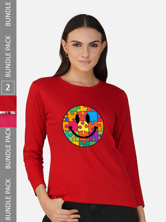 CHOZI Pack Of 2 Printed Round Neck Cotton Regular T-shirts