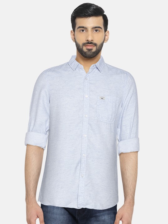 Men Blue Slim Fit Self Design Casual Shirt 38