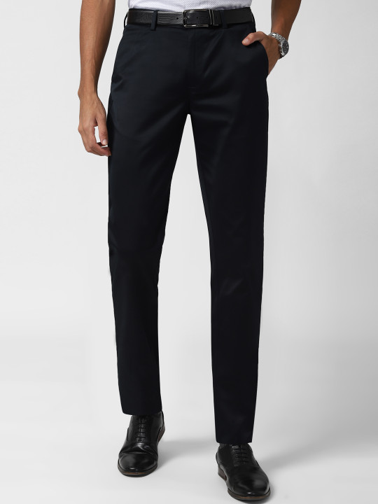 Peter England Men Navy Blue Slim Fit Solid Formal Trousers