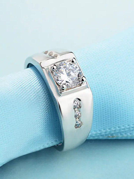 MEENAZ Men Silver-Plated AD Studded Adjustable Finger Ring