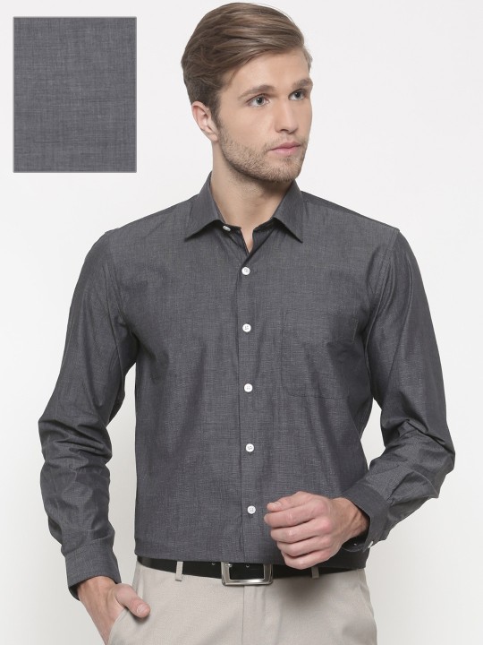 Men Charcoal Grey Regular Fit Solid Formal Shirt 39