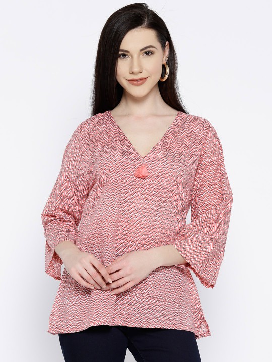 Women Peach-Coloured Printed Top S