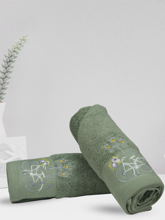 RANGOLI Green 2-Pieces 540 GSM Pure Cotton Soft Hand Towels